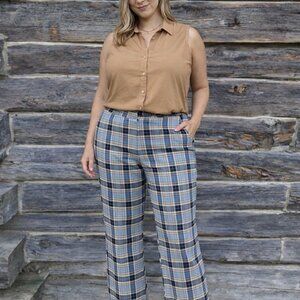Prestige of Boston Vintage Blue and Tan Plaid Women's Trousers Size 10